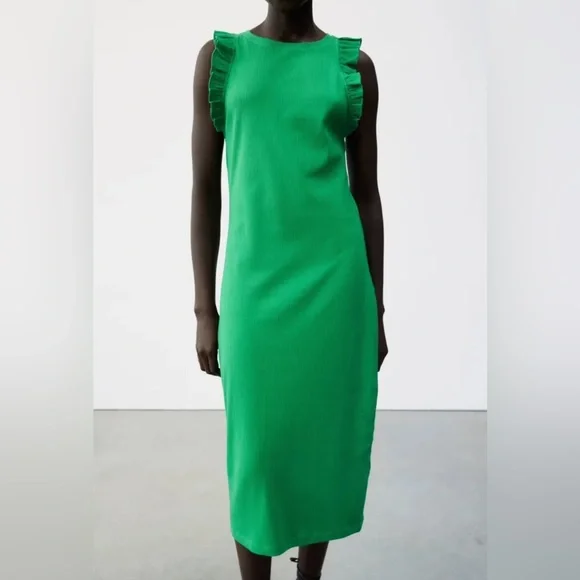 Zara | Dresses | Zara Midi Dress Ribbed With Ruffles Sleeveless Green Woman Sz Small | Poshmark Zara | Dresses | Zara Midi Dress Ribbed With Ruffles Sleeveless Green Woman Sz Small | Poshmark